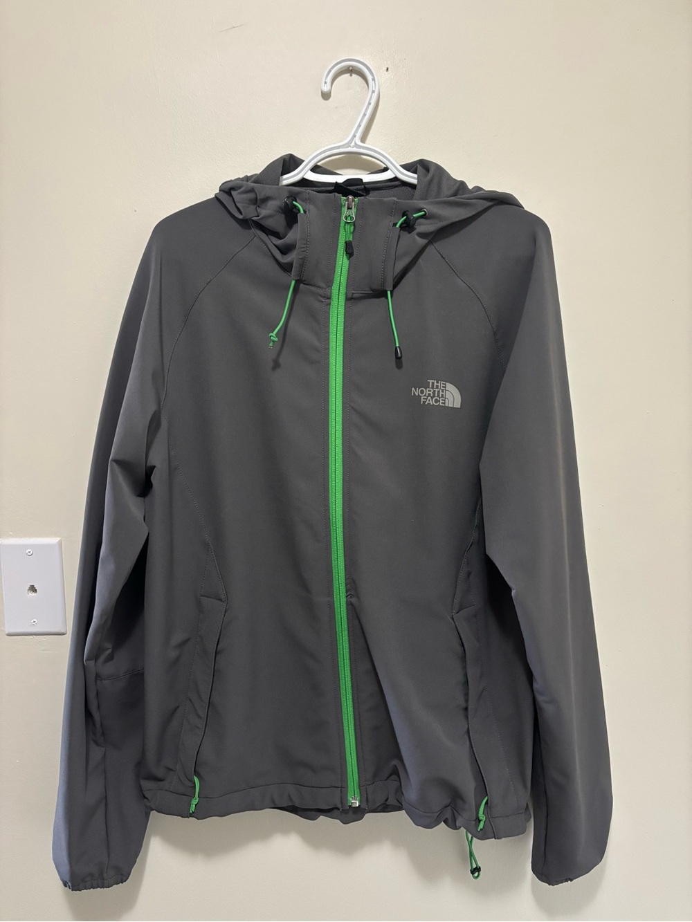 The North Face Gray & Green Softshell Full Zip Hooded Jacket Size M